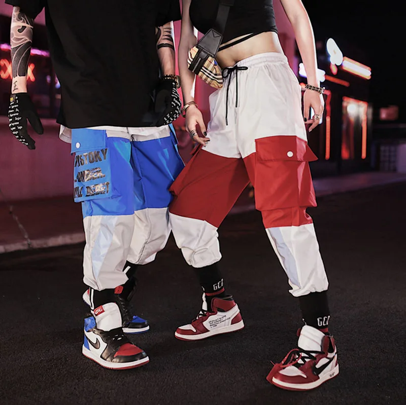 

2019 Pockets Splice Harem Pants Mens Casual Joggers Baggy Tactical Trousers Harajuku Streetwear Hip Hop Fashion Swag