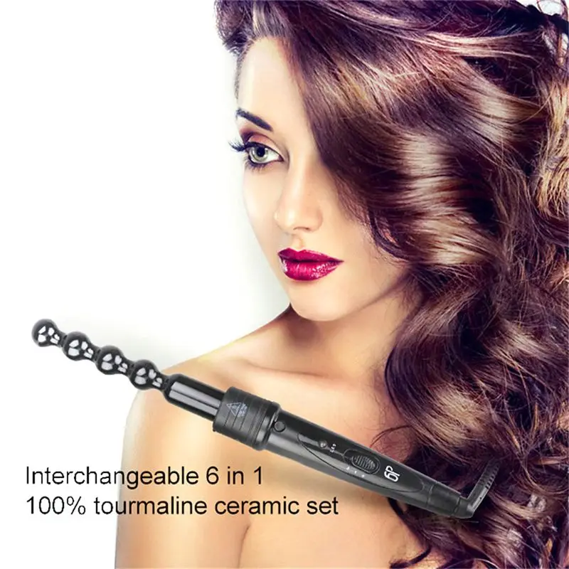 

Pro 6 in 1 Interchangeable Hair Curler Set Electric Curling Iron Wand Barrel Tourmaline Ceramic Dual Voltage Hair Styler