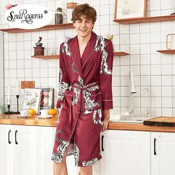 Новые весенние Для мужчин халат Для мужчин шелк атласный халат с длинными печати пижамы ночнушки одежда для сна кимоно Homme халат WP1077