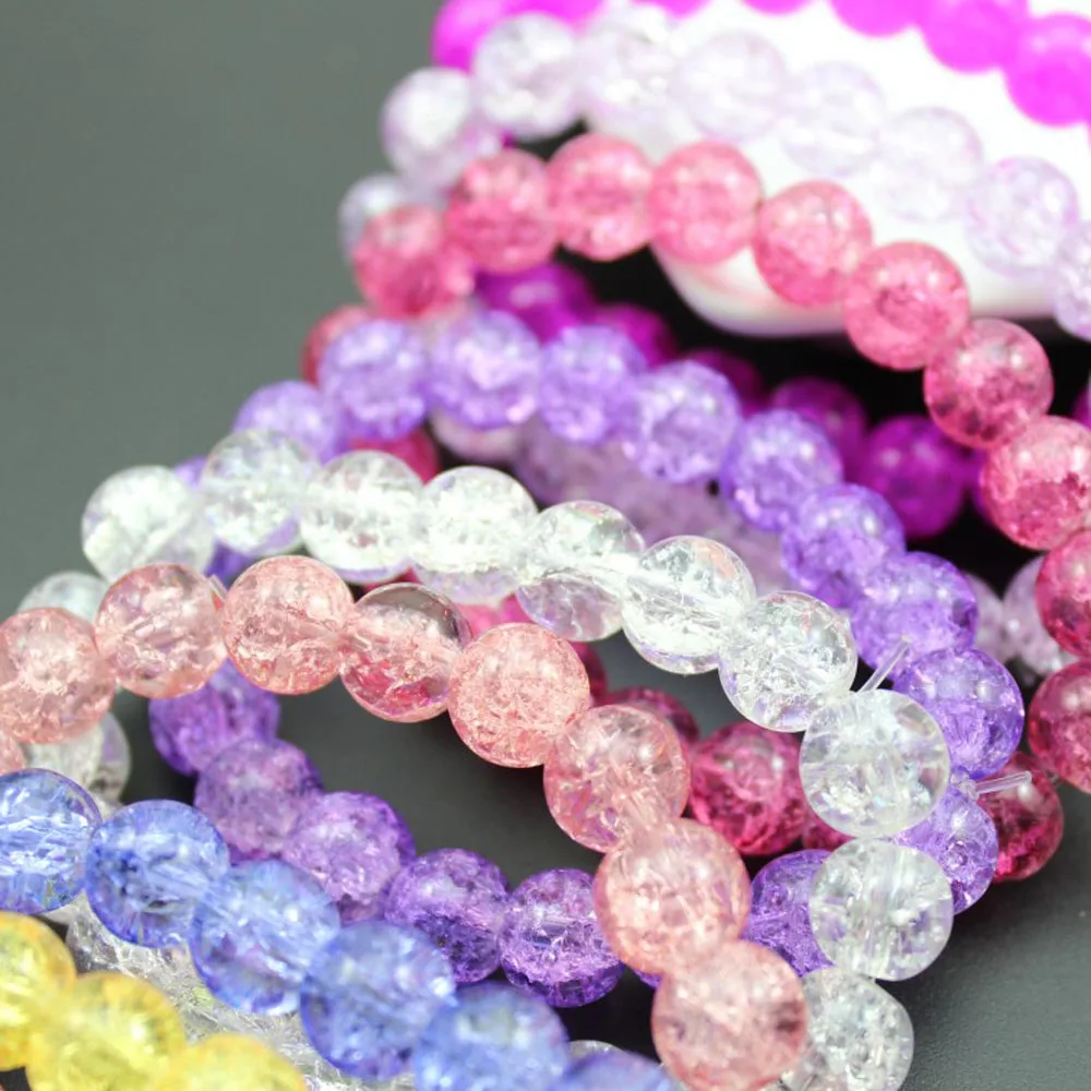 Braccialetti da donna con perle rotonde da 8mm e 10mm, bracciali elastici con strass e cristalli in vetro craquelé, gioielli avvolgenti da ragazza  36