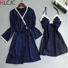 Летняя Сексуальная атласная пижама женская шелковая кружевная Пижама Соблазнительная Пижама длинный рукав женский халат с Подушка для кормления