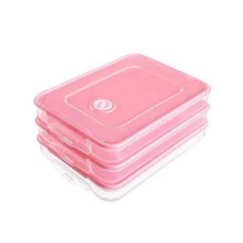 

1 Set Rectangle 3-Layer Food Storage Organizer Dumpling Containers Refrigerator Storage Box With Lid&Plastic Handle Pink Pink