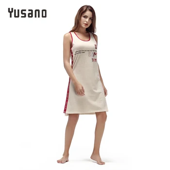 

Yusano Women Nightgown Sexy Cotton Sleeveless Sleepwear Dress O-Neck Racerback Nightshirt Letter Print Patchwork Nightwear Skirt
