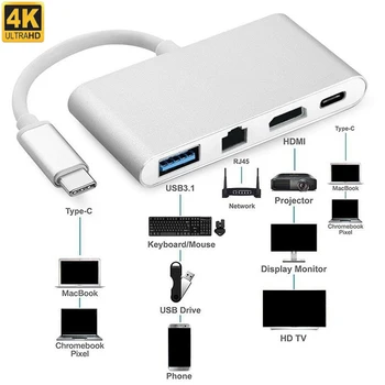 

USB C HUB Type C Thunderbolt 3 Dock 6 in 1 USB-C Adapter Dongle Combo with USB 3.0 Type-C hub Converter For Macbook Pro Mac PC