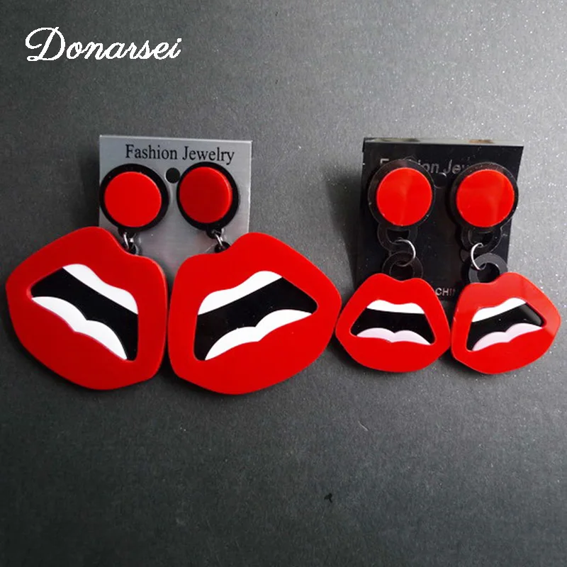 

Donarsei Sexy Red Lips Acrylic Earrings For Women Exaggerated Geometric Mouth Drop Dangle Earrings Party Nightclub Jewelry