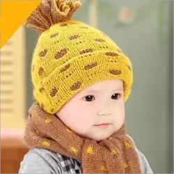 2 шт. детские зимние шапки Теплые трикотажные Кепки s Кепка «ананас» + шарф наборы осенние шапочки для новорожденных девочек шапка с