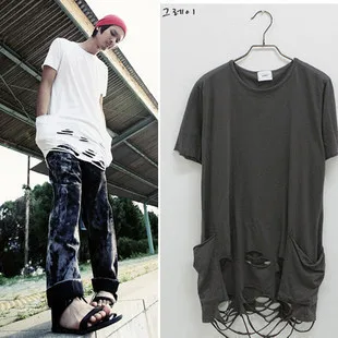 Fashion Designer Brand ripped Distressed Man Tee T Shirts Slim Fit swag streetwear pyrex hip hop skateboard XXL CL38 | Мужская одежда
