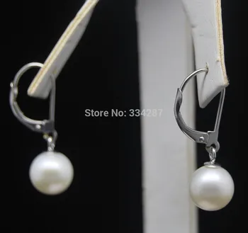 

11mm Round white pearl 100% 14K dangle earrings