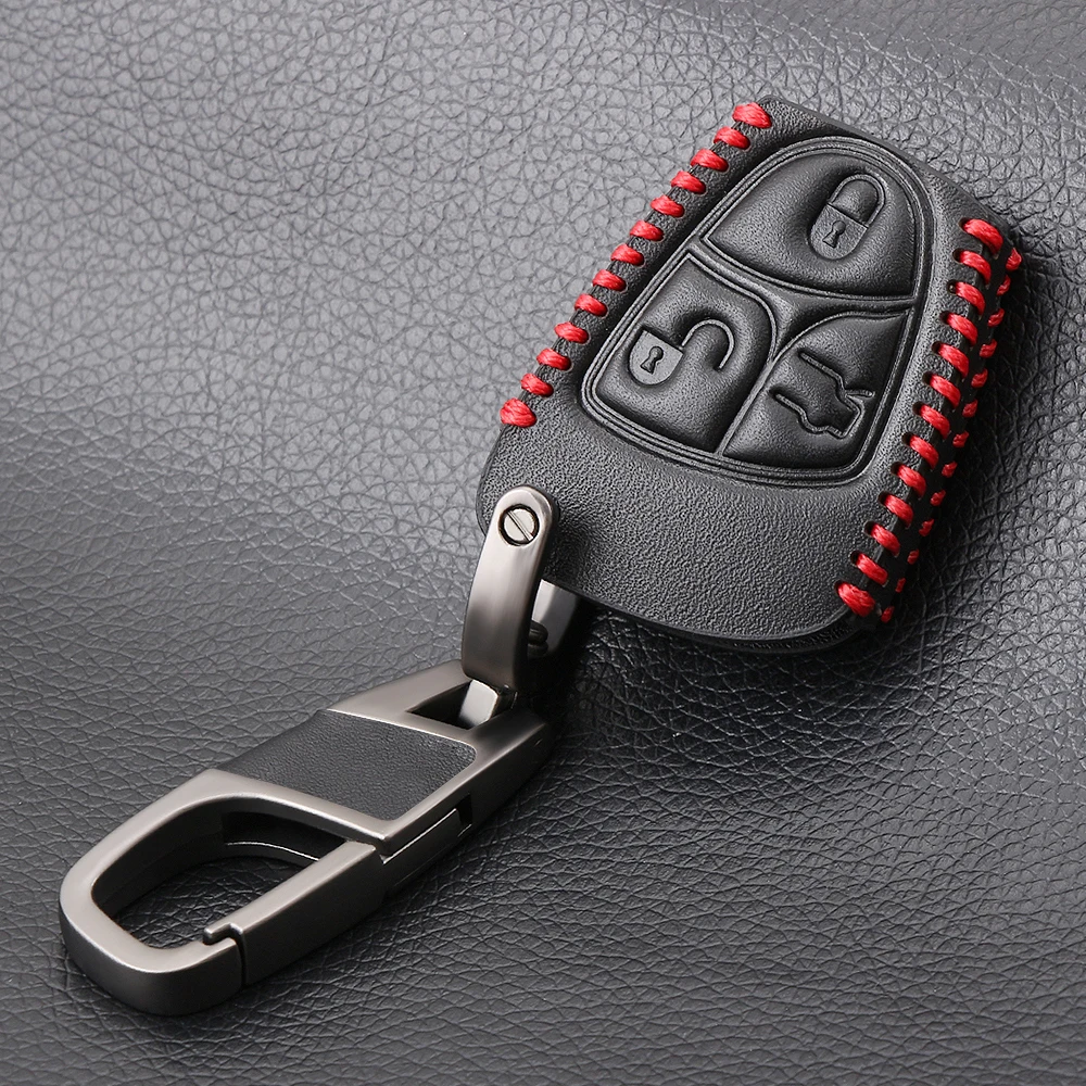 Thie2e Genuine Leather Car Embelm Key Case Cover Shell Holder Key chain For Mercedes Benz AMG B