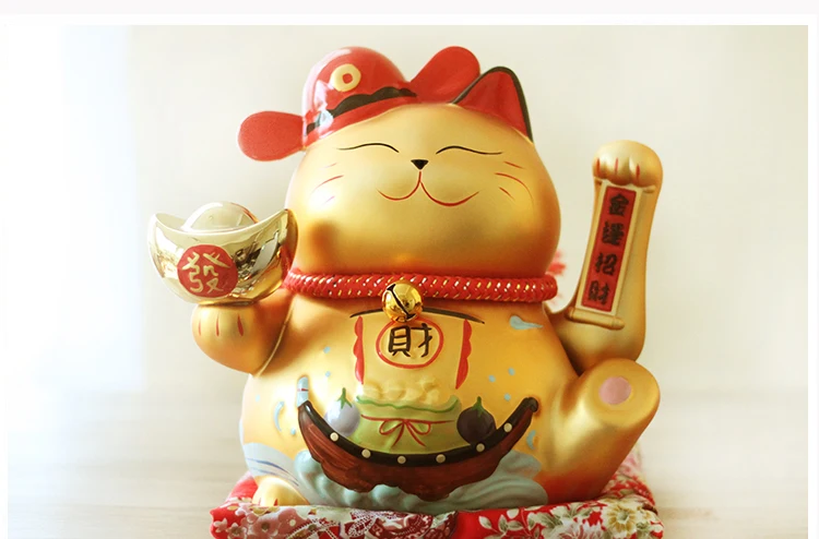 Подлинное золото Япония Lucky Cat hand негабаритных керамических украшений магазин открылся 9 дюймов праздничные подарки ремесла костюм гостиной рабочего стола