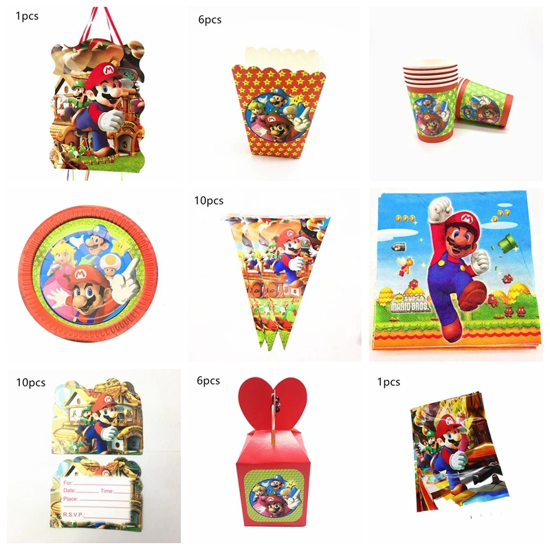 

Super Mario Theme Disposable Tableware Mario Bros Theme Party Cup Plate Napkins Supplies Decorations Blowouts Banners Balloons