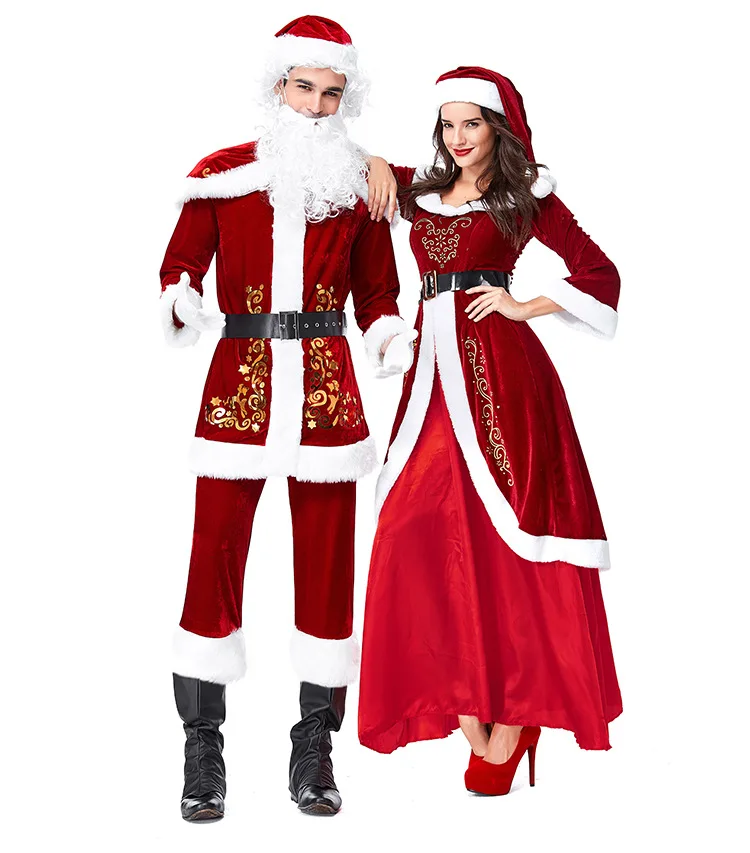 Рождественские костюмы Санта-Клаус для взрослых бархатная красная Рождественская одежда костюм Санта-Клауса роскошный костюм с белой бородой
