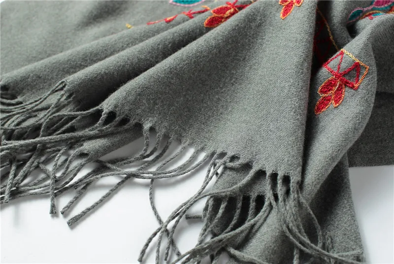 Зимний шарф винтажный Женский кашемировый шарф с вышивкой Толстая теплая шаль накидка однотонного цвета Пашмина женский зимний шарф