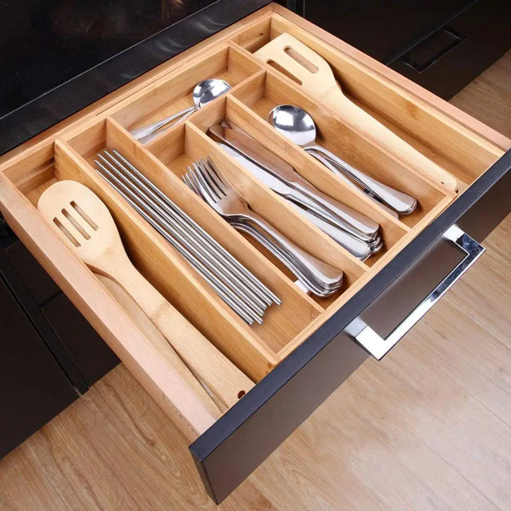 5/6/7 Grid Cutlery Tableware Storage Box Tray with Flatware Organizer Used for Drawer Jewelry Organizer Divider Bamboo Holder