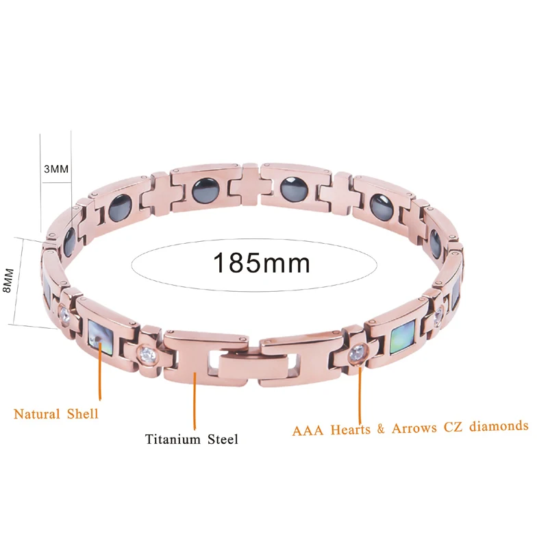 Luxury Fashion Jewelry Bangles bracelets for women Natural shell cubic zirconia rose gold color magnetic bracelet (6)