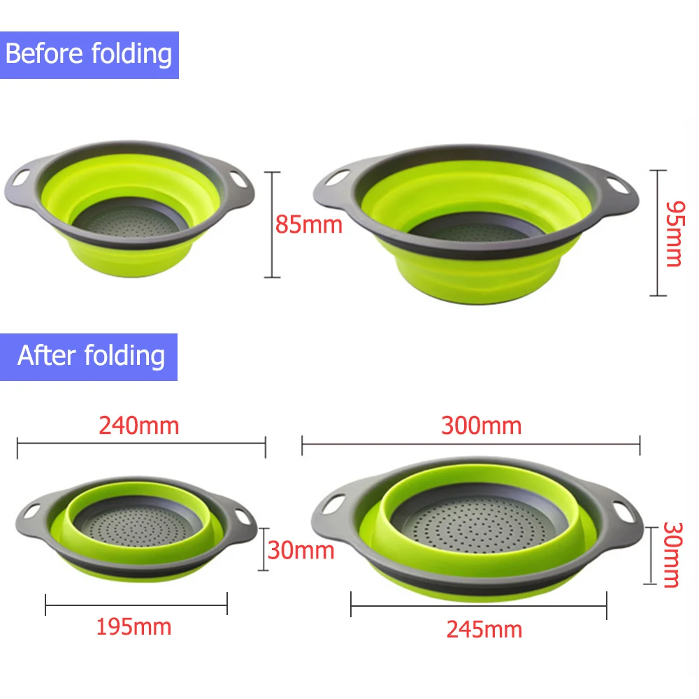 Складной дуршлаг для фруктов и овощей, силиконовая корзина, ситечко, складной фильтр, дуршлаг для воды, ручка, кухонные инструменты