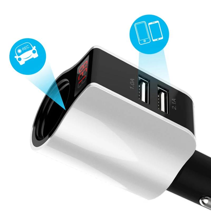 5 فولت/2.1A المزدوج USB سيارة شاحن LED عرض الدخان مقبس الطاقة محول لسامسونج غالاكسي S8 S9 زائد xiaomi سيارة-شاحن