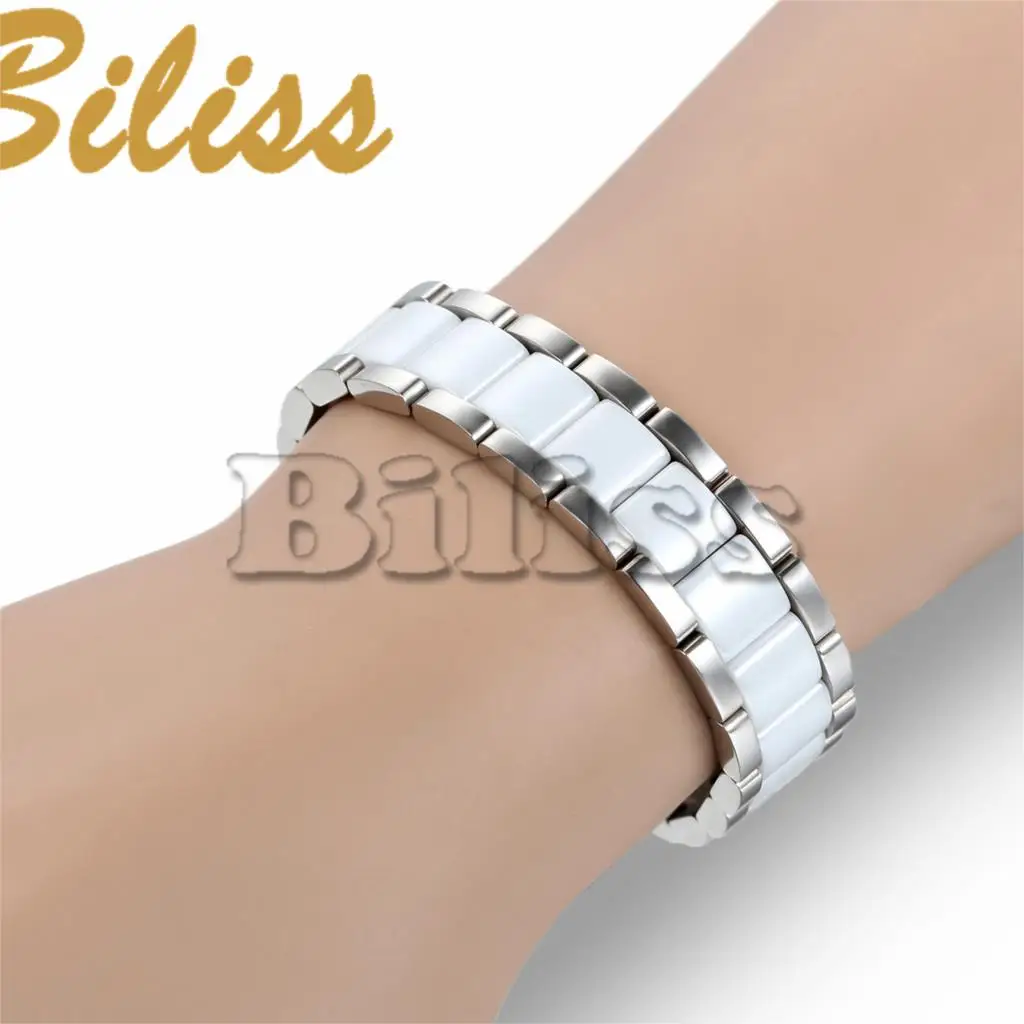 Skup Czarna biała bransoletka ceramiczna kamień magnetyczny terapia zdrowie bransoletki ze stali nierdzewnej biżuteria męska 20.5*13mm pulseras hombre