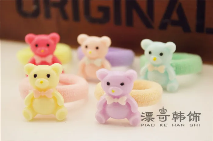 5pcs Fresh Bear Flowers Hair Rope Baby Cartoon Hair Circle Children Color Role ring Tasted Small Trojan Tire Hair Accessories