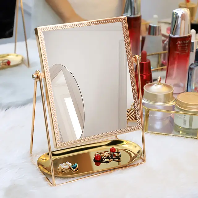 Metal Gold Rectangle Make Up Mirror Golden Makeup Vanity Mirror Decorative Mirrors Perfect For Dressing Table Champagne Gold