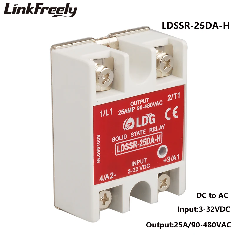 

SSR-25DA-H Solid State Relay 3V 3.3V 5V 12V 24V 32V25A 24V DC Input Ouput 90V -480VAC 25A DC AC SSR Relay Switch SSR 25DA -H