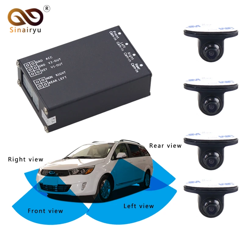 

Sinairyu 4CH Parking Video Assistance System. 360 Degrees 4 Way Front Rear Left Right Side Camera Switch System For Car Monitor