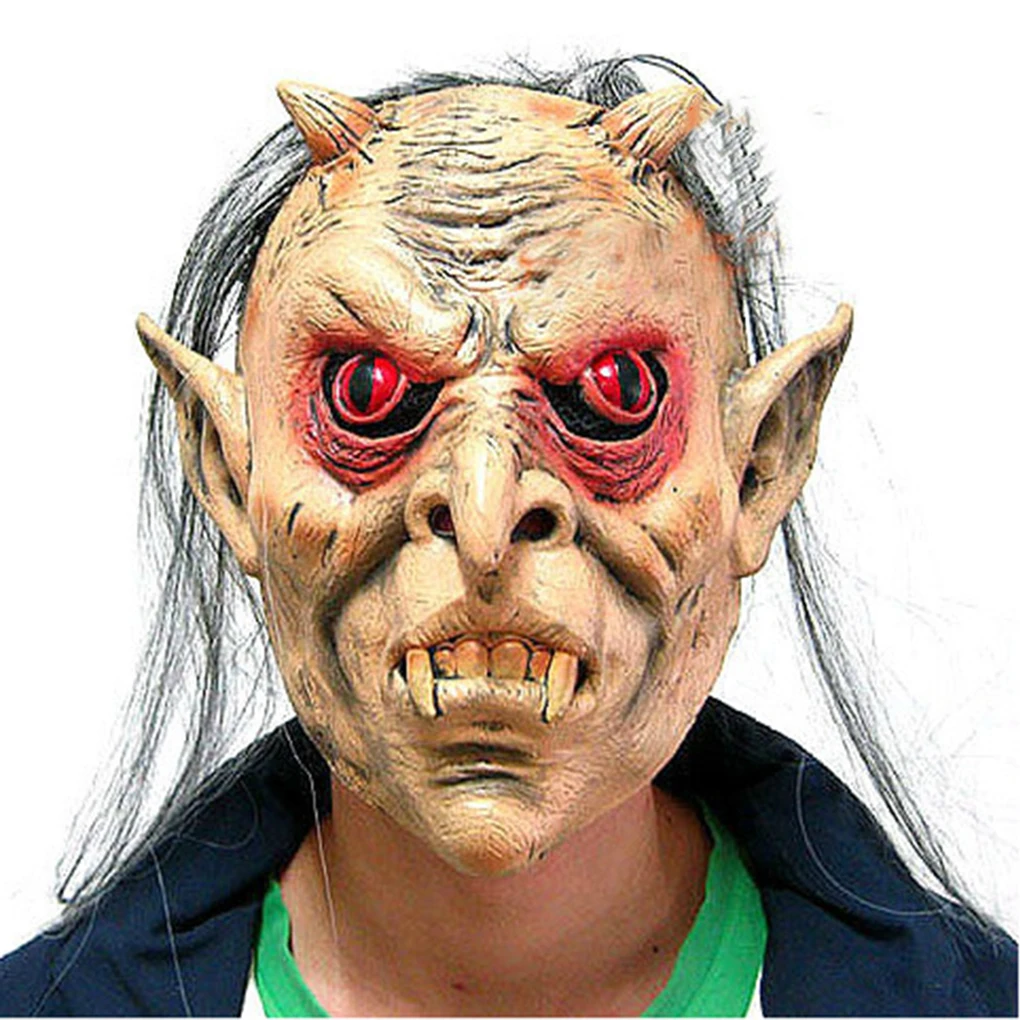 

Latex Full Face Red Eyes Long Hair Wig Mask Halloween Toothy Zombie Cosplay Horror Masks