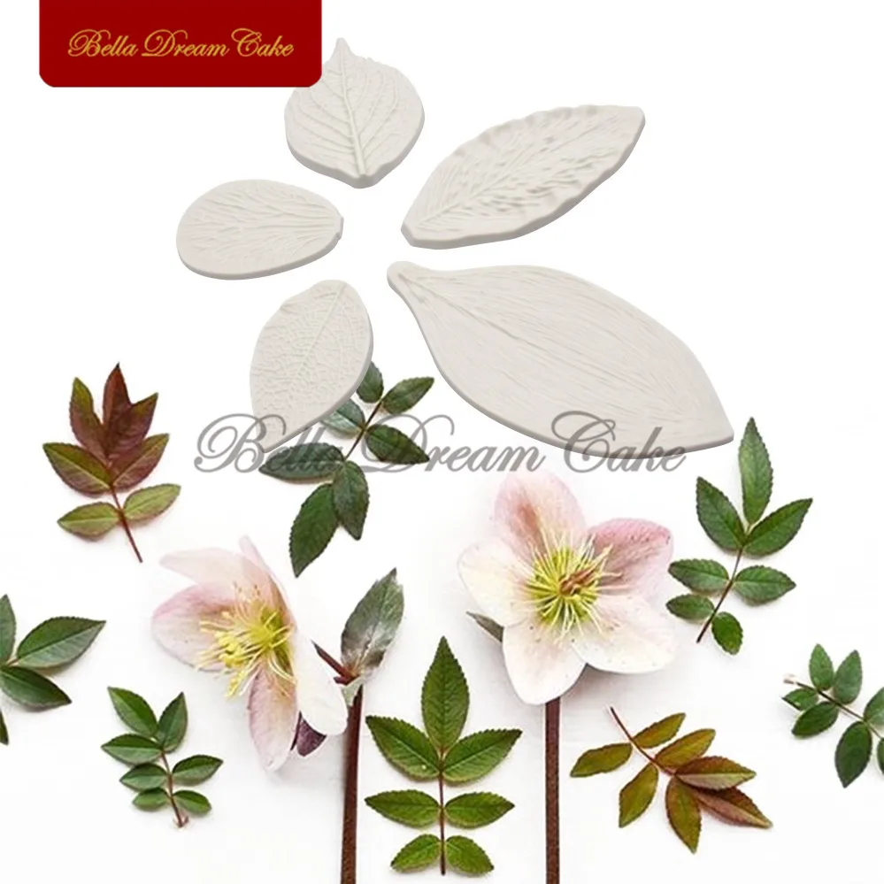 

5PCS/Set Peony Rose Floral Petal Leaf Veiner Silicone Mold Fondant Cake Decorating Tools Flower Making GumPaste Mould Bakeware