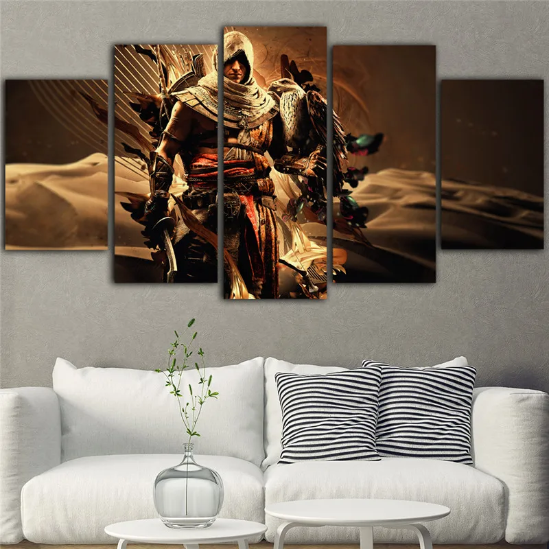 

5Pieces Tableau Peinture Sur Toile Game Canvas Painting Prints Waterproof Ink Oil Painting Assassins Creed Canvas Art Pictures