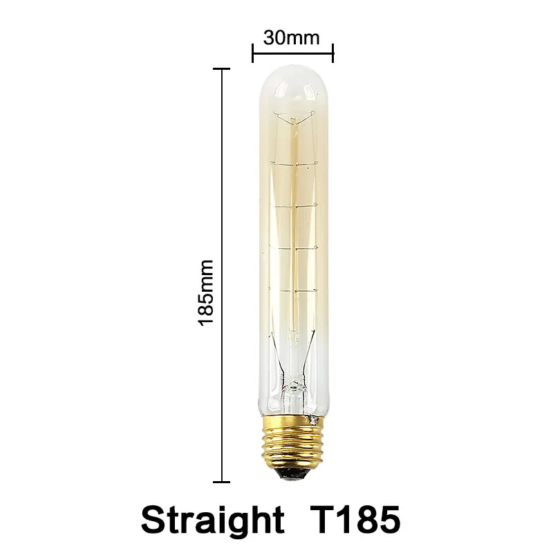 T185 Straight Винтажная лампа Эдисона 220 В, антикварная лампа Эдисона E27, лампа накаливания, подвесной светильник, лампа ing 40 Вт, ретро светильник накаливания, Вольфрамовая Лампа - Цвет: T185 Straight