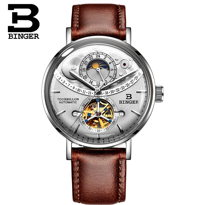 Швейцарские мужские часы Бингер автоматические механические мужские часы люксовый бренд Сапфир Relogio Masculino водонепроницаемые мужские часы