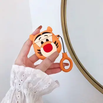 

Cute Tiger Pattern Soft Silicone Protective Cover Shockproof Case Skin with Lanyard for Airpods 1/2 Charging Box Accessories