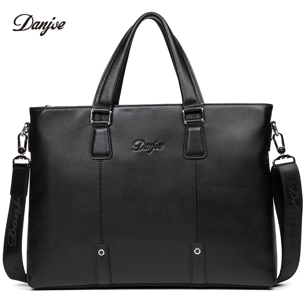 DANJUE Genuine Leather Briefcase Men Business Handbag Male Large Capacity Brand  Shoulder Bag Black Man Laptop Totes