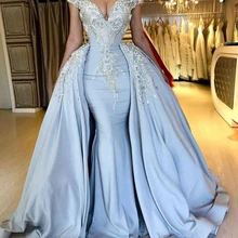 Новое поступление атласные Небесно голубая Русалка Вечерние платья Серебряные Кристаллы бисерные вечерние платья Abiye официальное платье Вечерние платья vestido