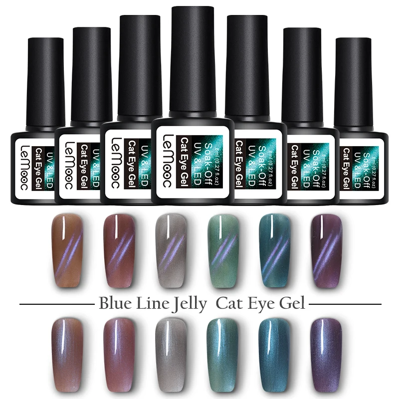 

LEMOOC 8ml Blue Line Jelly Cat Eye Nail UV Gel Soak Off UV Gel Nail Polish 3D Magnetic Vernis Semi Permanant Led Gel Polish