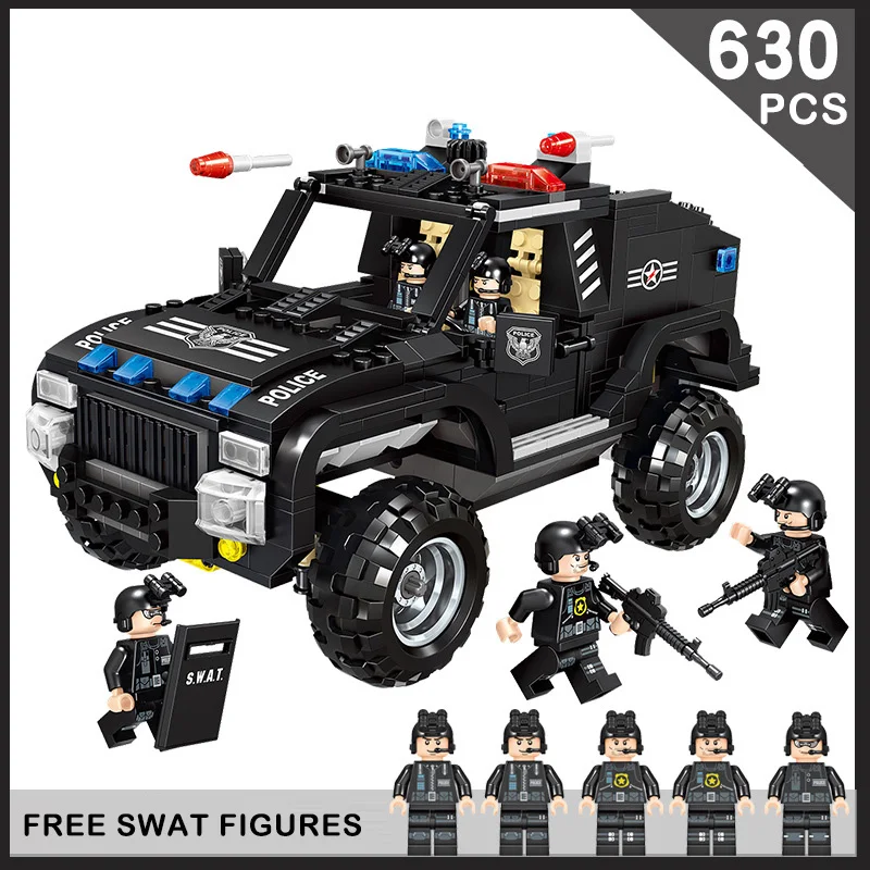 

City Series Light Armored Vehicle Police Team Buliding Blocks Set Model Compatible Legoings City SWAT Military Toys for Children