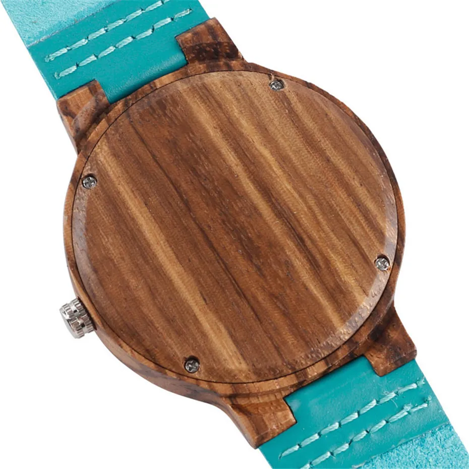 Fashion Blue Wood Quartz Watch Analog Genuine Leather Band Handmade Bamboo Wooden Wristwatch for Men Women Creative Gift Sport Clock (7)