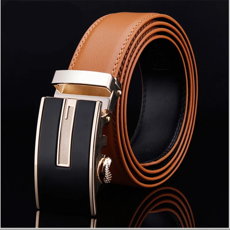 

LGFDB12 YELLOW 130cm 110cm men brown cowhide calf skin genuine leather belt with car ratchet buckle