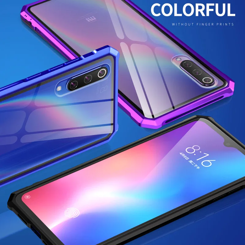 OMEVE for Xiaomi Mi 9 Case Mi9 Explorer Case Anti-explosion Tempered Glass Back Cover Alloy Metal Frame Bumper for Xiaomi9 Funda