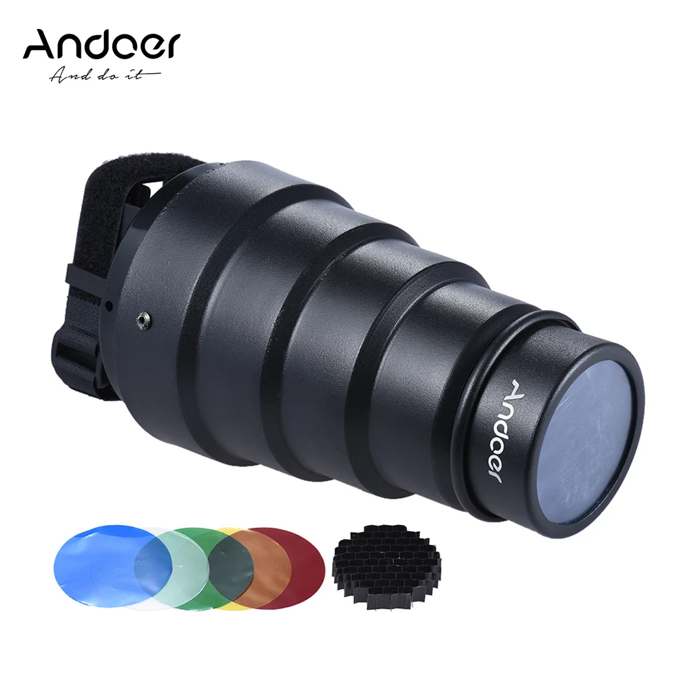 

Andoer Conical Snoot Flash Speedlite Modifier w/50 Degree Honeycomb Color Filter for Canon Nikon Yongnuo Godox Meike Vivitar