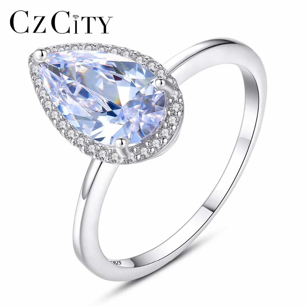 

CZCITY Trendy Rings for Women 925 Sterling Silver Water Droplets Fine Topaz Rings Wedding Bands Anniversary Party Zircon Jewelry