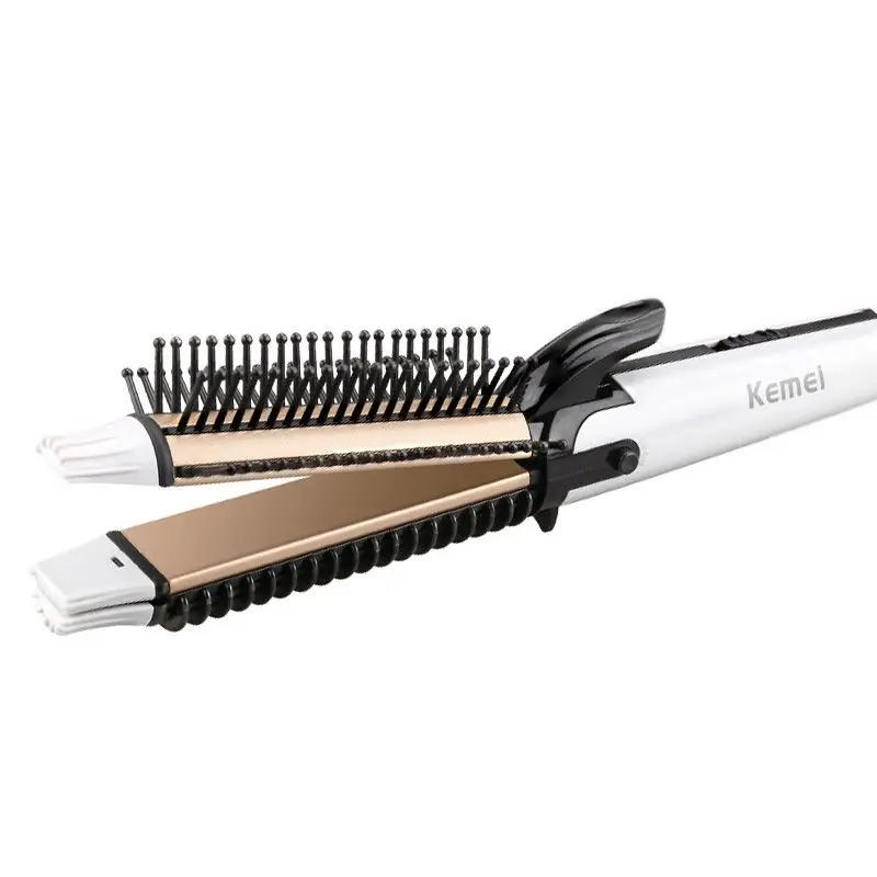 -Kemei 3 In 1 Multifunction Hair Straightener Hair Curler Corn Curler Ceramic Coating Foldable Hair Curling Iron Hair Styler