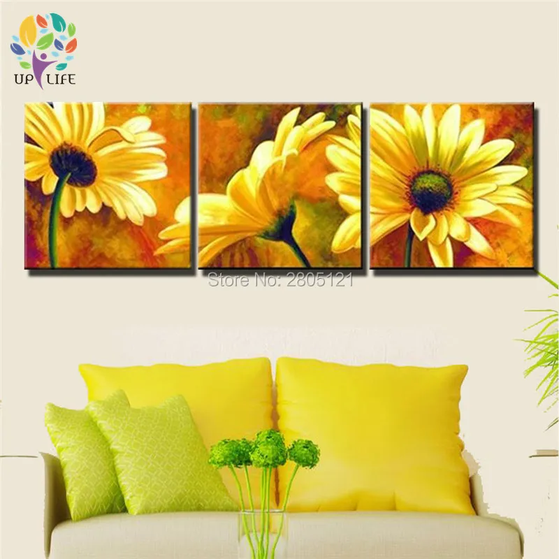 hand painted oil wall art YELLOW flowers picture chrysanthemum home