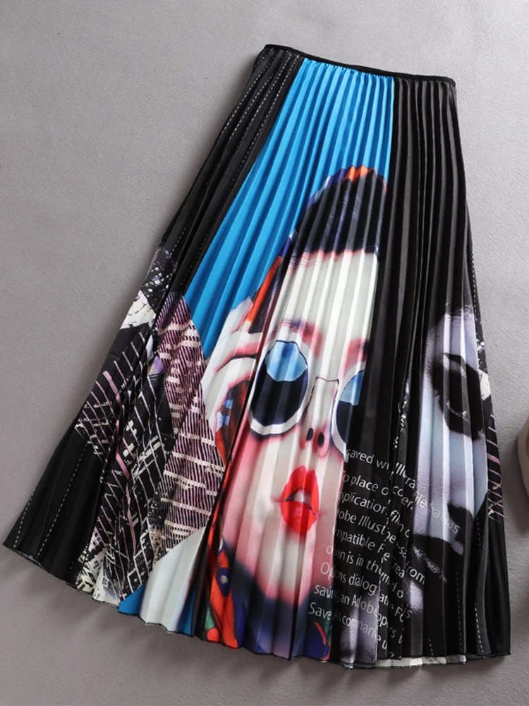 

Micosoni Streetwear 2018 Autumn New Personality Graffiti Character Printing and Dyeing A-line Empire Waist Ankle-Length Skirts