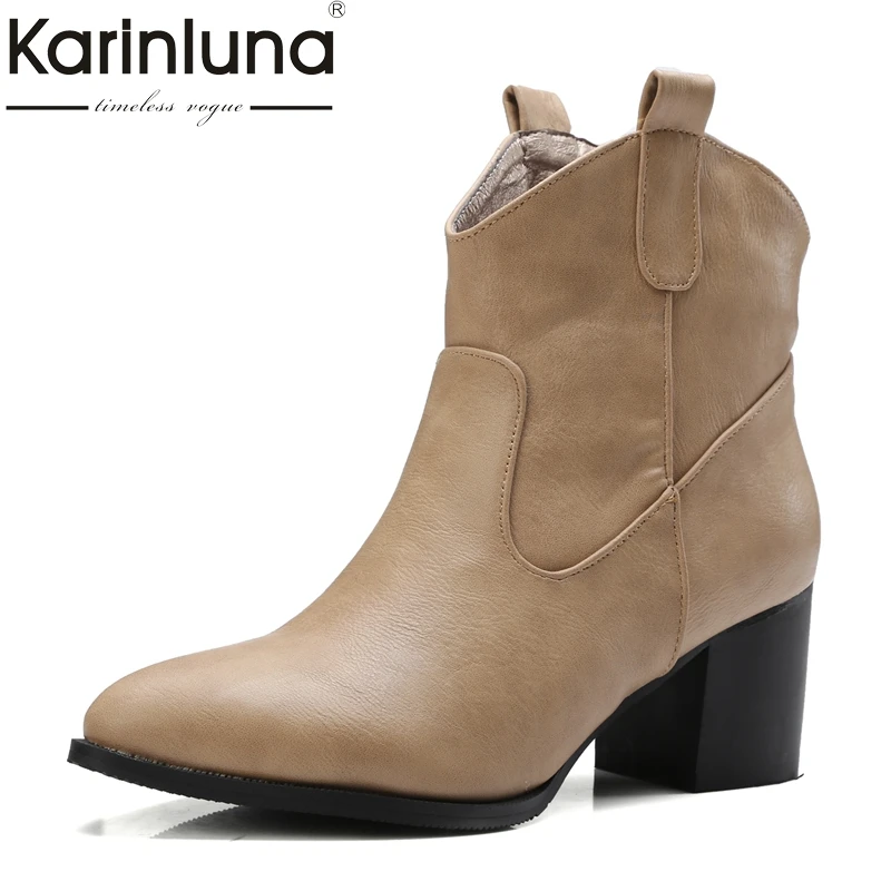 

KARINLUNA Big Size 33-48 Square Heel Platform ankle Boots Women Spring Autumn pointed Toe Party Shoes Woman Fashion