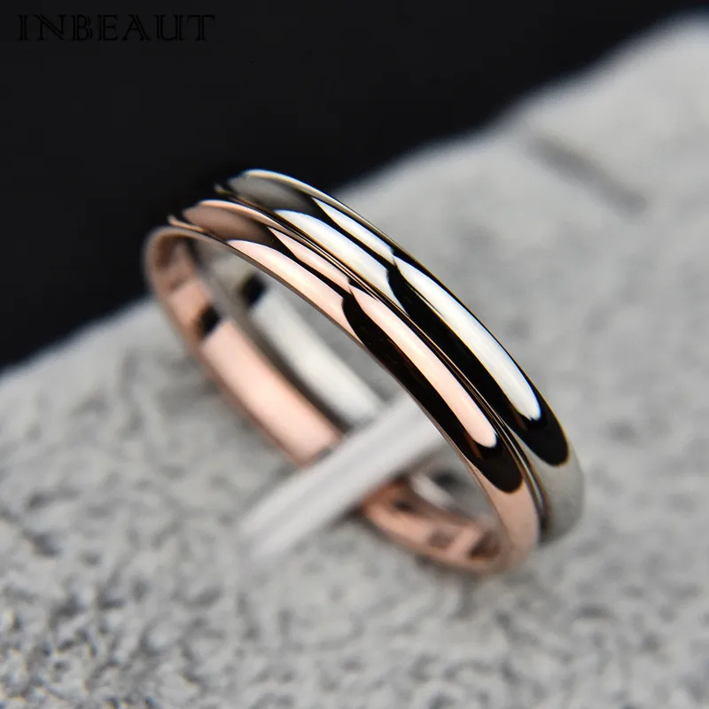 

INBEAUT Classic Titanium Steel Rose and White Gold-color Lovers Wedding Rings with Polished Smooth Surface Ring Women Jewelry