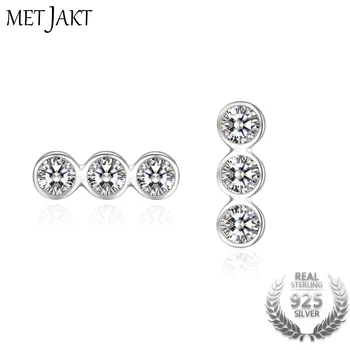 

MetJakt Classic Top Quality Zircon Earrings Solid 925 Sterling Silver Stud Earring for Unisex Wedding Party Fashion Jewelry
