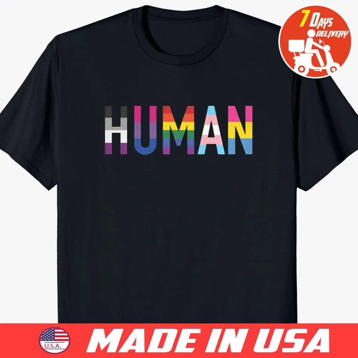 

2019 Fashion Human Flag Lgbt Gay Pride Month Transgender T Shirt Black Unisex Tee