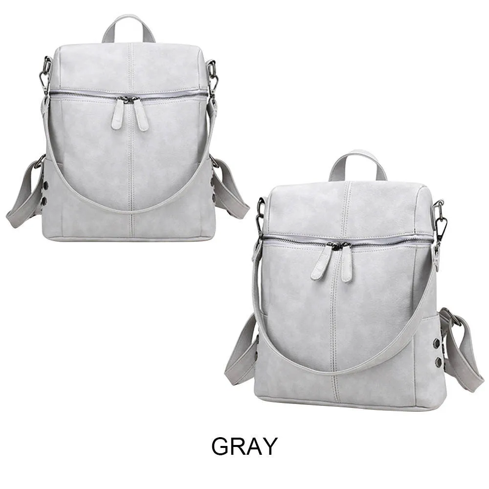 Aelicy, рюкзак в простом стиле, женские рюкзаки из искусственной кожи для девочек-подростков, школьные сумки, модные винтажные однотонные сумки на плечо, D35 - Цвет: Серый