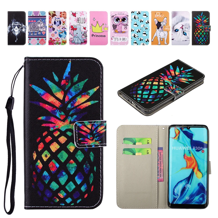 Print Animal Pattern Flip PU Leather Wallet Stand Card Slot Lanyard Cover Case for Huawei P30 Pro P30lite Phone bag | Мобильные